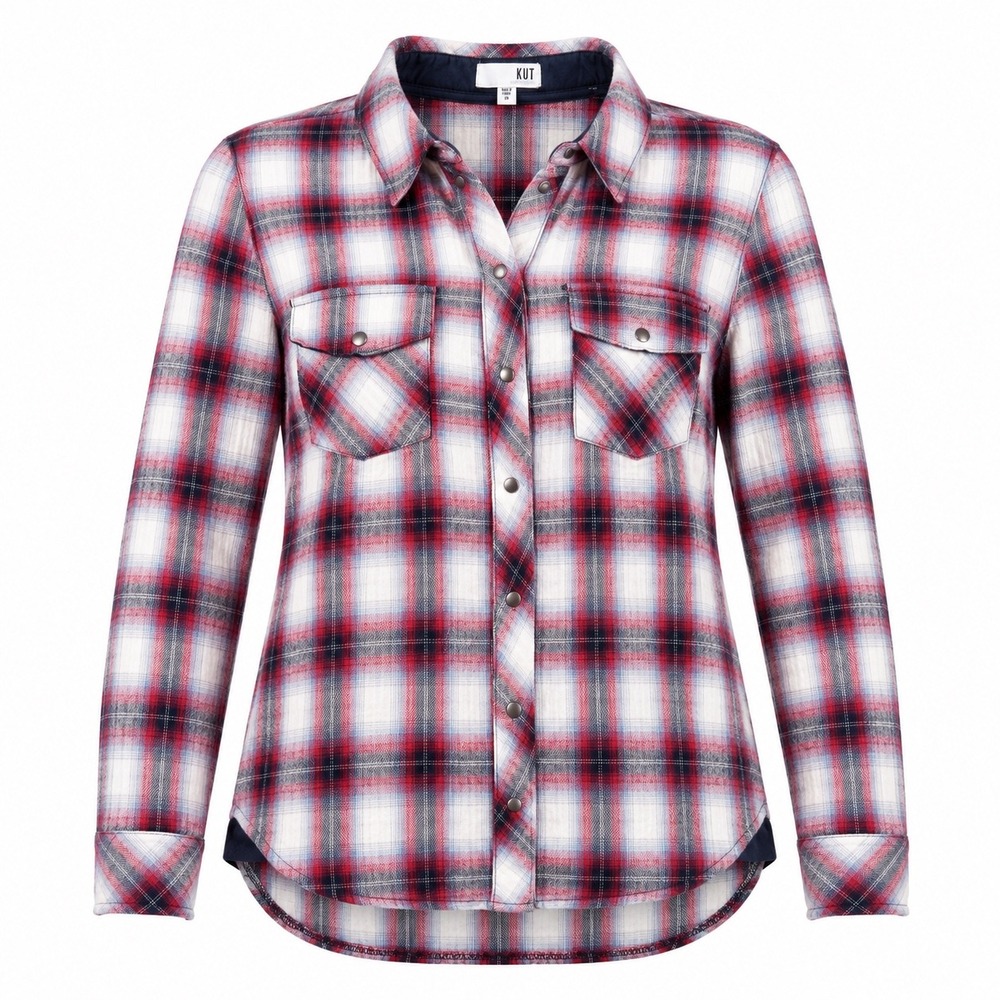 KUT from the Kloth Womens Petite Small Snap Roll Tab Flannel Shirt western cabin
